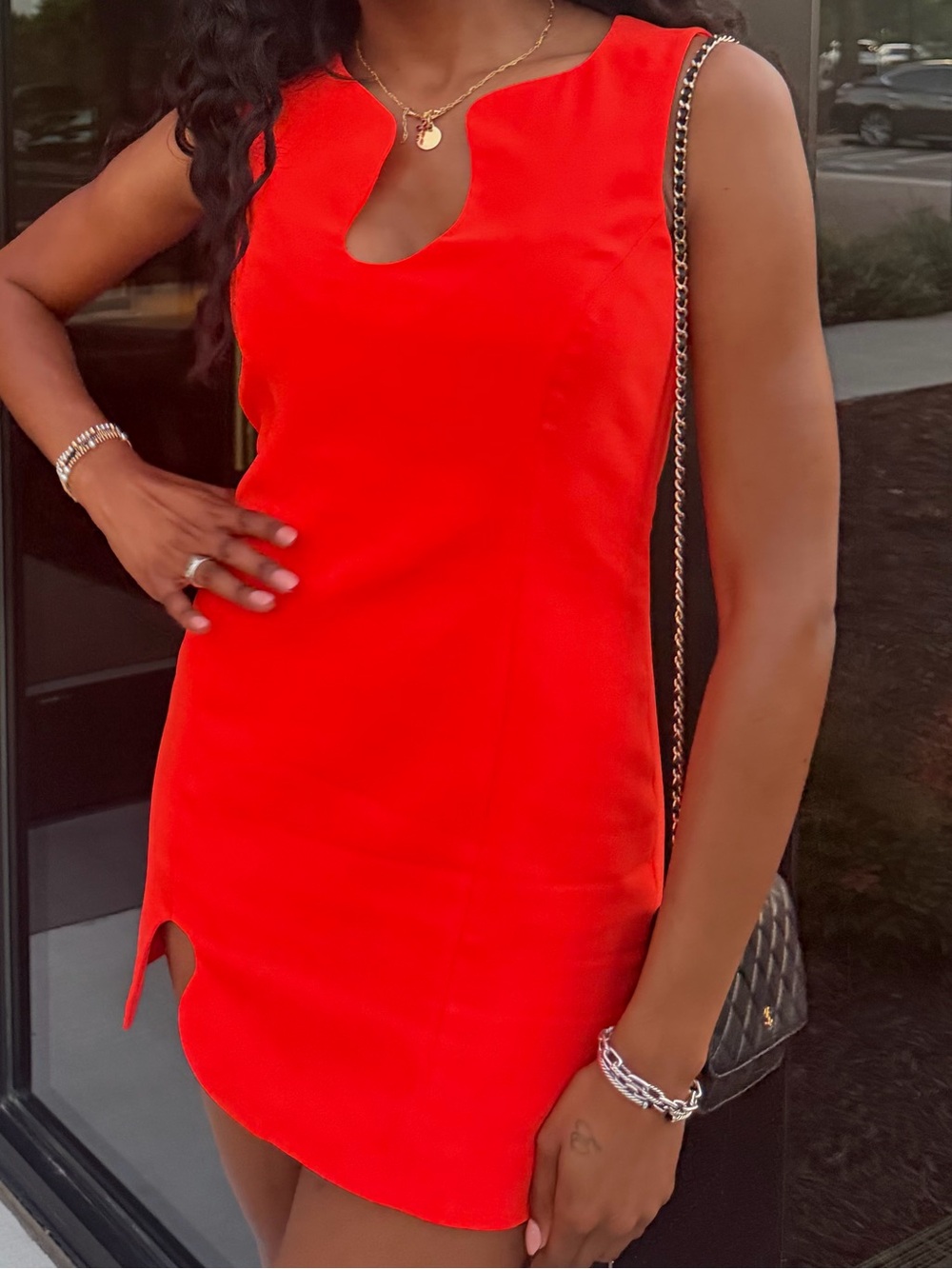 Amanda Uprichard Red Sleeveless puzzle piece Mini Dress - Picture 2 of 3
